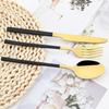 24pcs/6set Black Gold Dinnerware Set Western Knife Fork Spoon Cutlery Set with Rack Stainless Steel Tableware Flatware Holder Eating Utensils