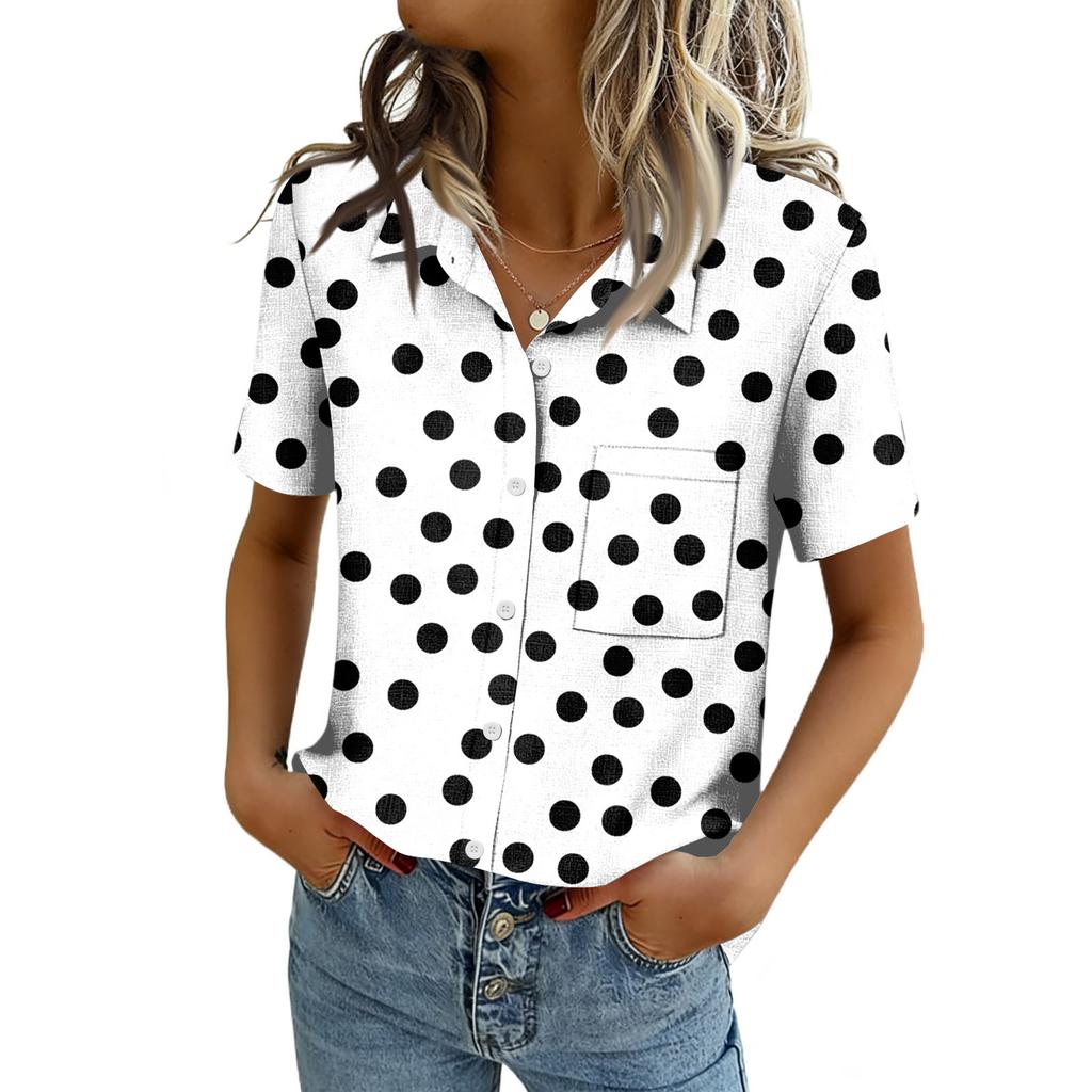 Women Blouses Short Sleeve Button Down Shirts Business Casual Dressy Work Tops Summer Spring Clothes