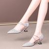 Pearl Rhinestone Bag Head Medium High Heel Sandals Women's Thick Heel 2024 Summer New Fashion Wrap Bag Heel Large Size Women's Shoes