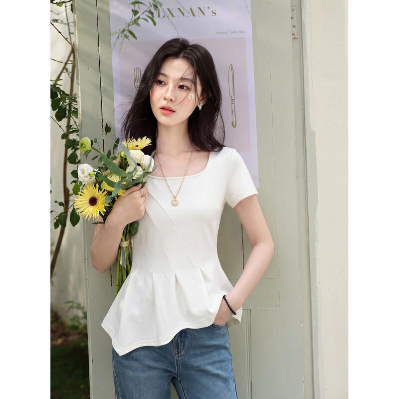 Lu Xiangnan Women s Elegant Lyocell Irregular Short Sleeve T-Shirt S