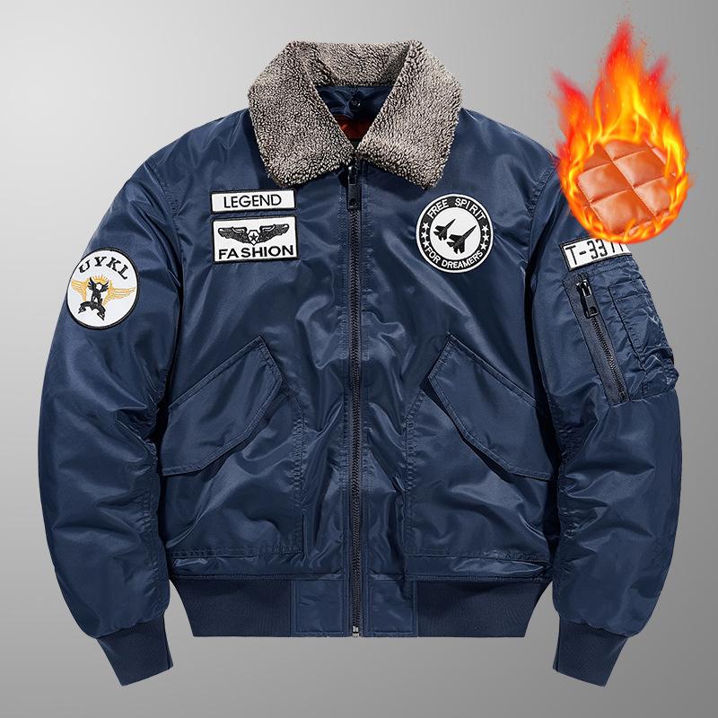 Autumn and Winter Thick Men's Jacket Large Size Stand-up Collar Thickened Thermal Cotton-padded Clothes Removable Collar Flight Jacket Jacket Men