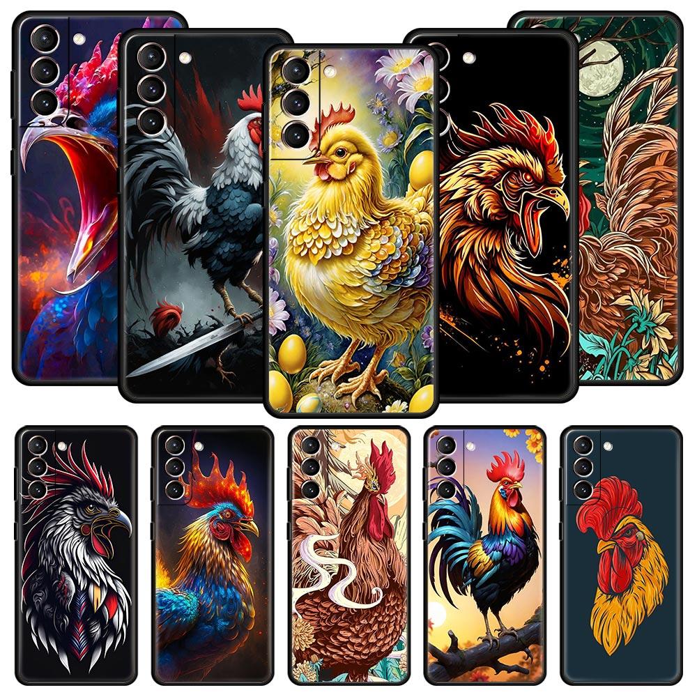Cock Rooster Chicken Phone Case For Samsung Galaxy S26 Ultra S25 Plus S24 FE S23 S22 5G S21 S20 Cover Black Soft