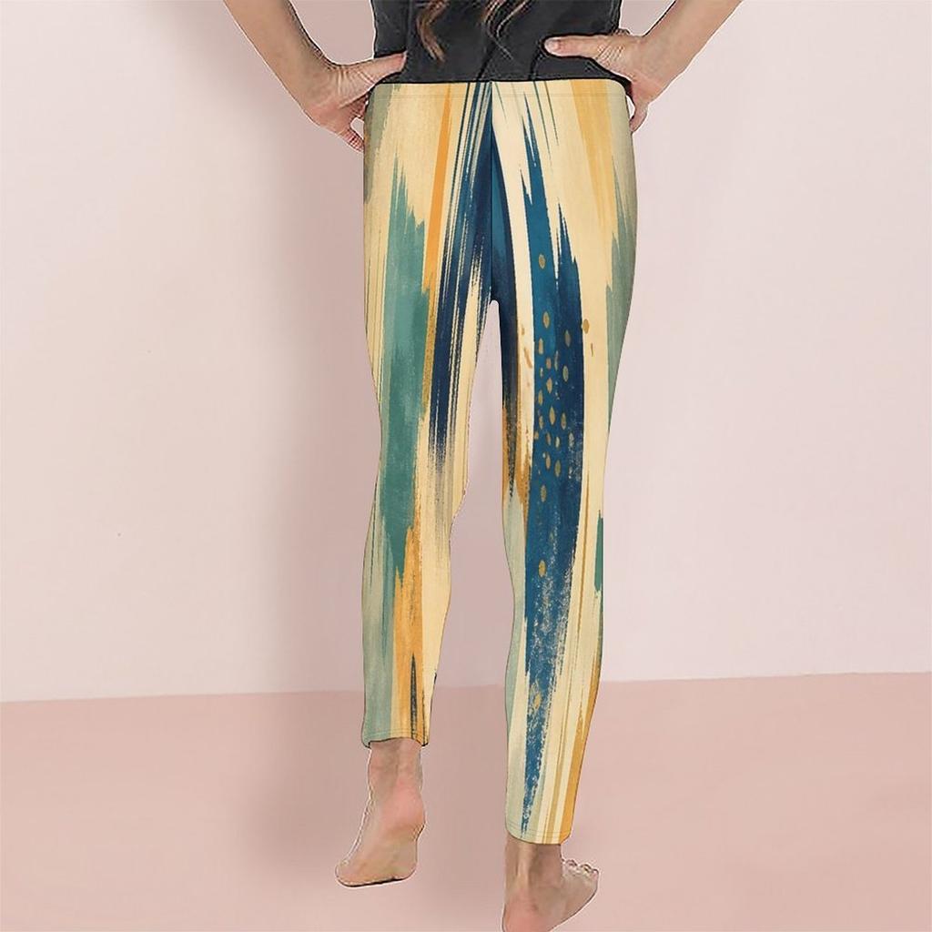 Girls Striped Dotted Printed Full Length Fitted Stretch Waist Yoga Leggings