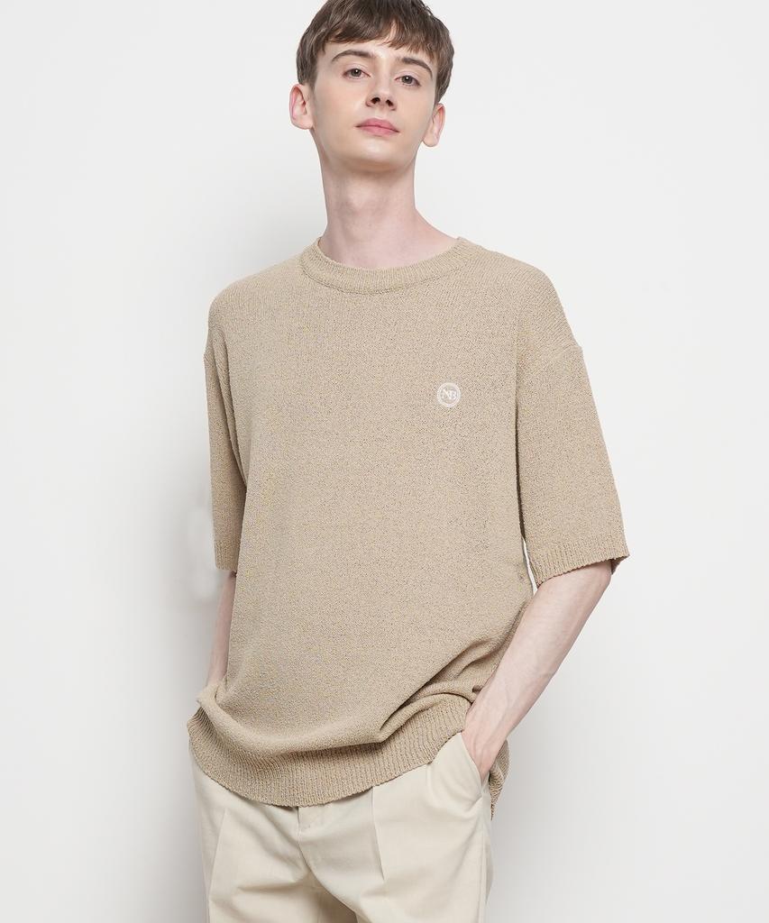 THE-ABON Men'S Summer Boucle Knit Round Short Sleeve T-Shirt Sky Blue