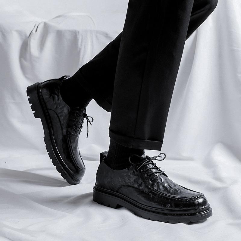 Men's round head leather shoes Korean version trend lace-up casual shoes formal business men's shoes youth wedding shoes 5692-R