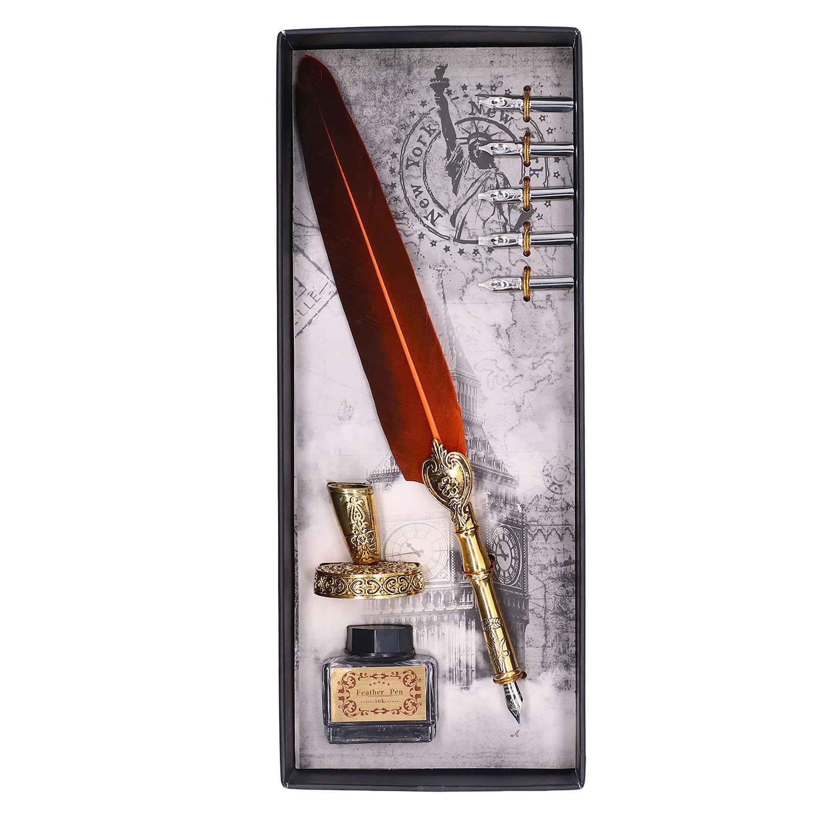 

Ручка Изысканная винтажная элегантная нержавеющая сталь плавно пишущая износостойкая ручка-гусиное перо Orange