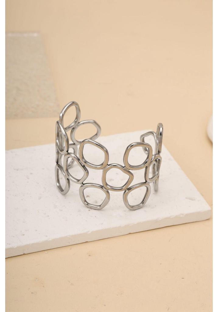 Gold Adjustable Wide Stainless Steel Open Cuff Bracelet for Women with European and American High-End Style