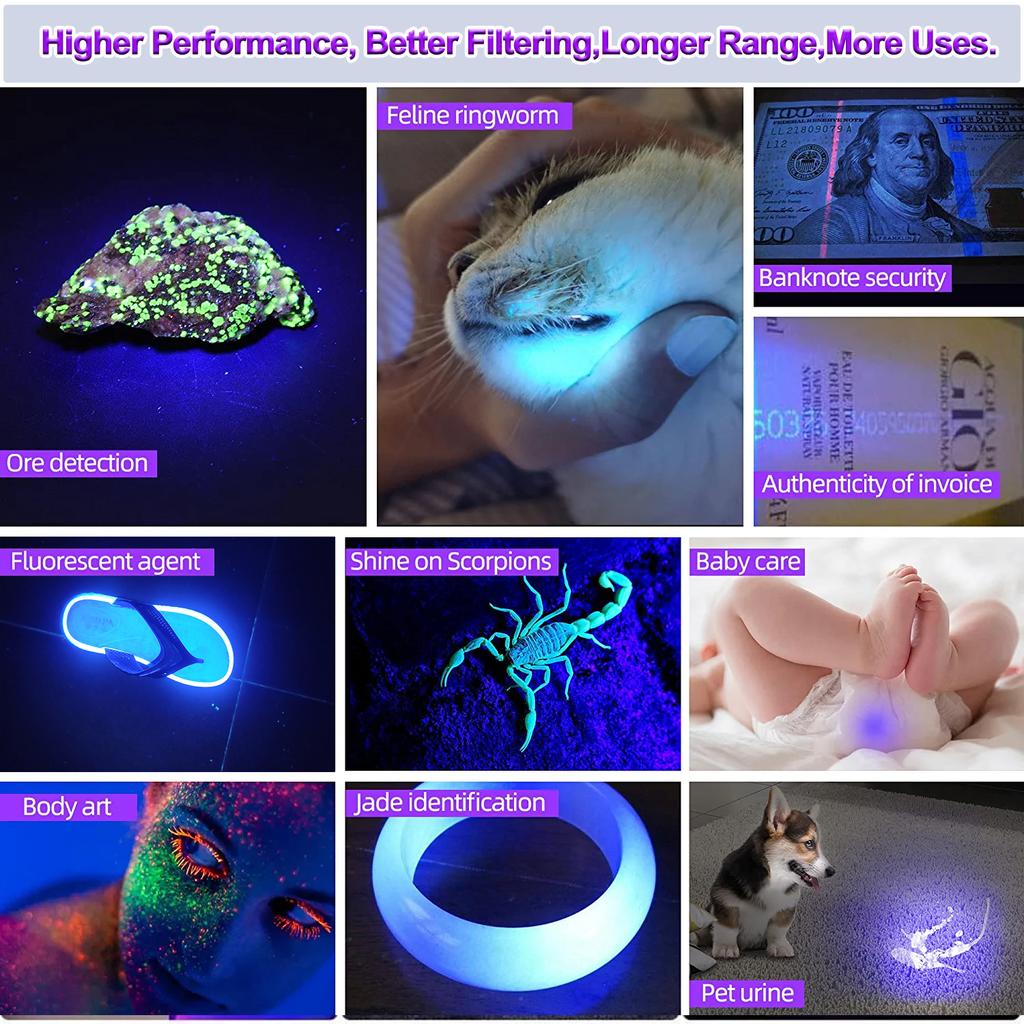 30W UV Flashlight 365nm Ultra Violets Blacklight UV Lamp Pet Dog Stains Detector Banknote Inspect Hunting Blood Tracking Light
