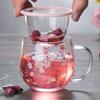 300ml Cute Heated Resistance Japanese Cherry Blossom Cup With Tea Infuser Filter&Lid Glass Flower Tea Cup Christmas Mug