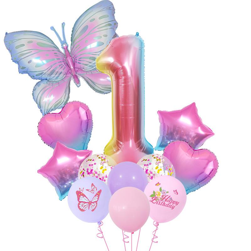 Ice Blue Gradual Change Butterfly Digital Aluminum Film Balloon Set Photo Dream Scene Arrangement Birthday Party