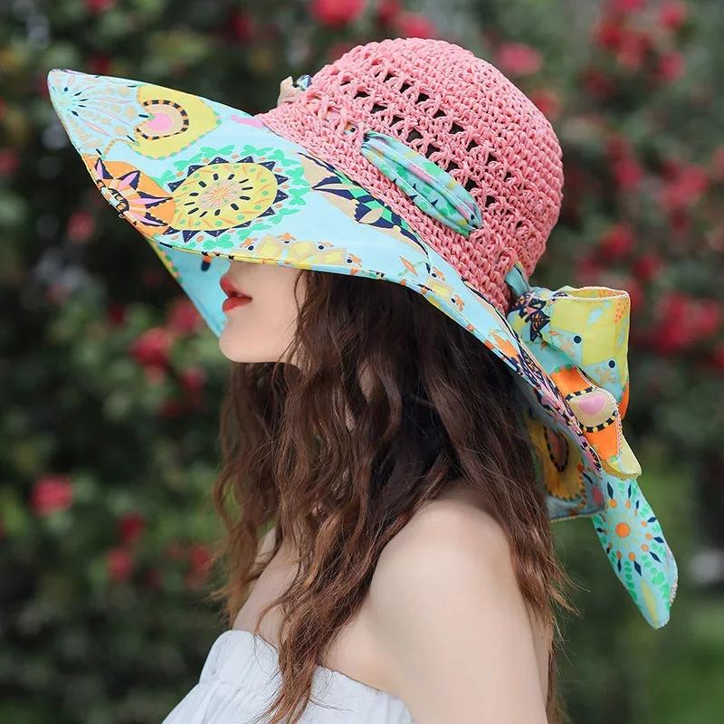 Summer New Large Eave Dome Women's Beach UV Protection Large Beach Sun Hat Sunshade Sun Protection Straw Hat Outing Accessories
