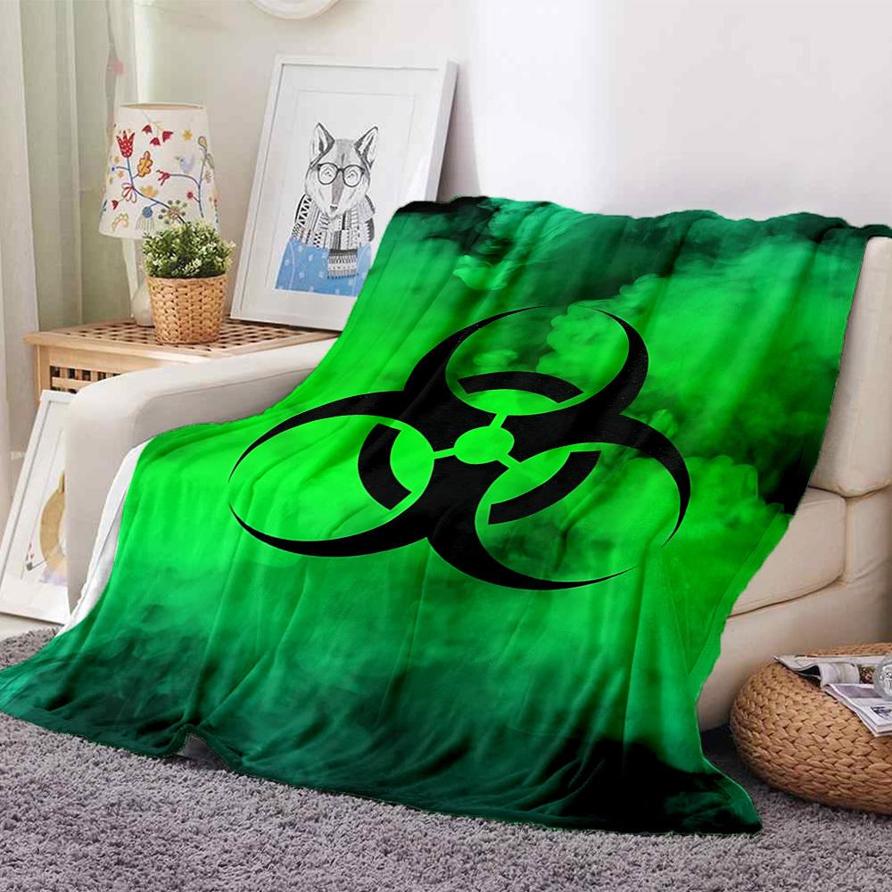 1pc Biohazard Symbol Soft Comfortable Blanket Digital Print, All Season Multipurpose Knit Fabric Bedding, Office, Sofa Home Decor Blanket