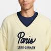 Nike Paris Saint-Germain Tech Pack Series Football Pullover V-Neck Long Sleeve Knit Top Men Tops Snow-White FQ7801-744