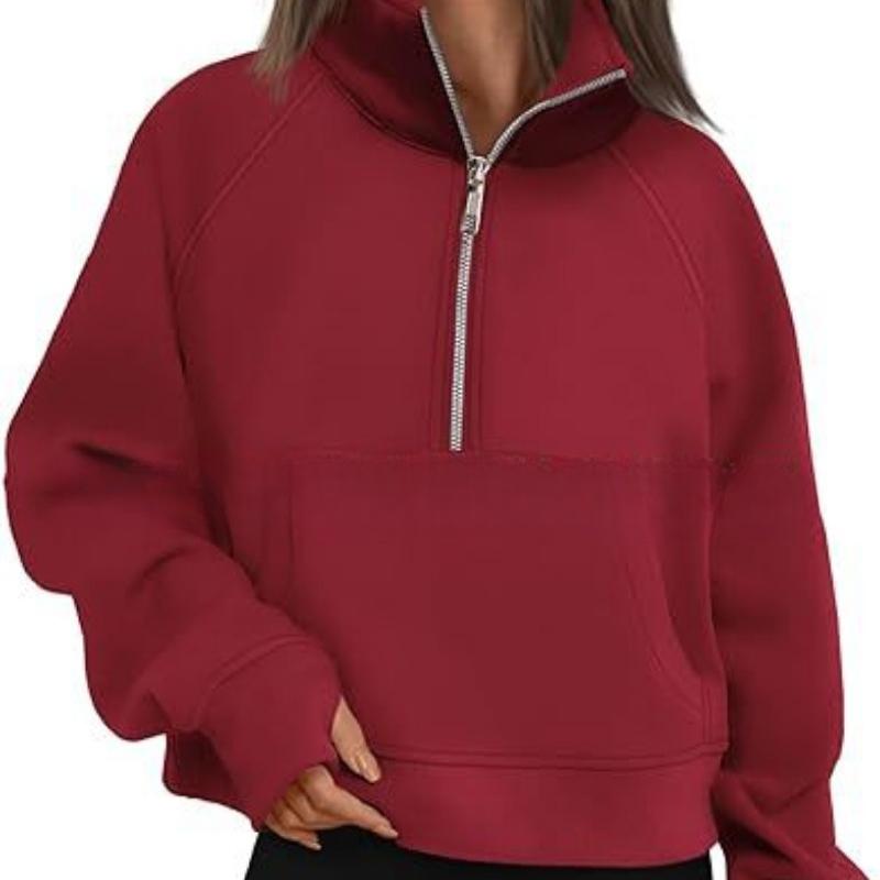 Herbst- und Wintersportarten Damen-Sweatshirts mit halbem Reißverschluss Übergröße Locker Stehkragen Samt-Hoodies Damenmode Langarm Freizeit-Sweatshirt 25144