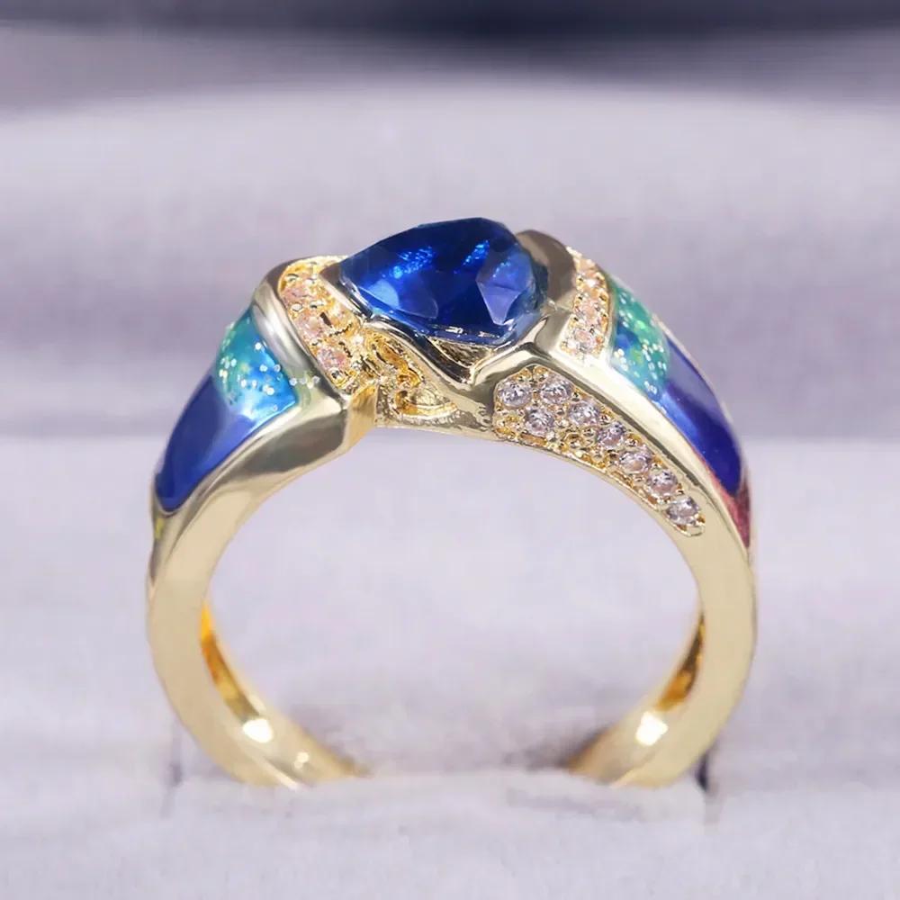 Women'S Blue Cubic Zirconia Vintage Ring European American Style Fashion Accessory For Anniversary Cocktail Party