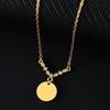 Laser UV Diamond V-Pendant Round Plate Stainless Steel Necklace