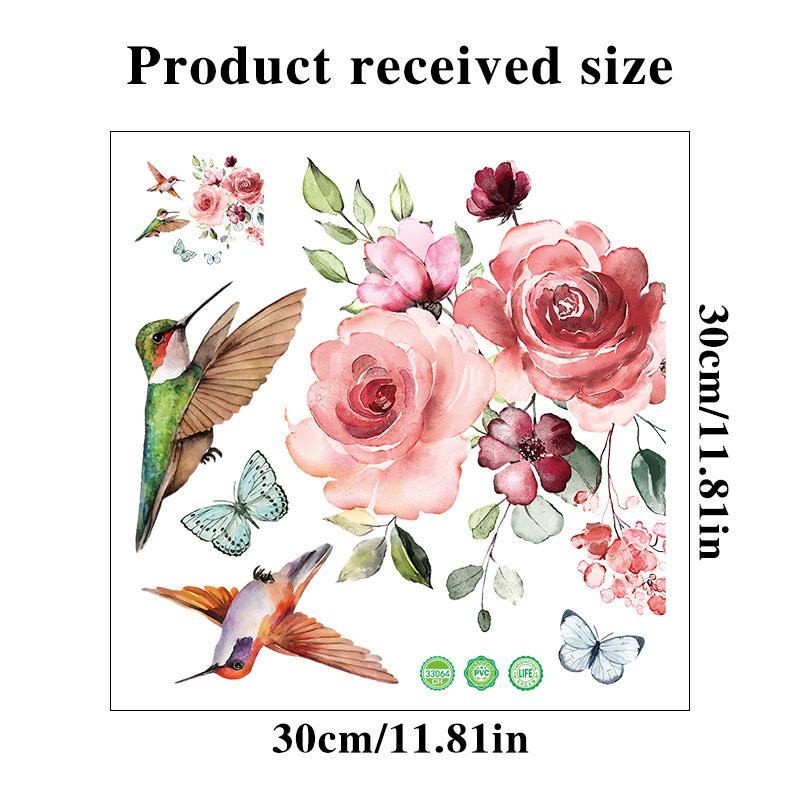 Hummingbird Flower Toilet Sticker Self-Adhesive Bathroom Waterproof Decoration Removable Wall Art