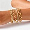 Waterproof Stainless Steel Bracelet, Non Tarnish Cubic Zirconia Cuffs, Stack Layered Chunky Chain Bracelets for Women