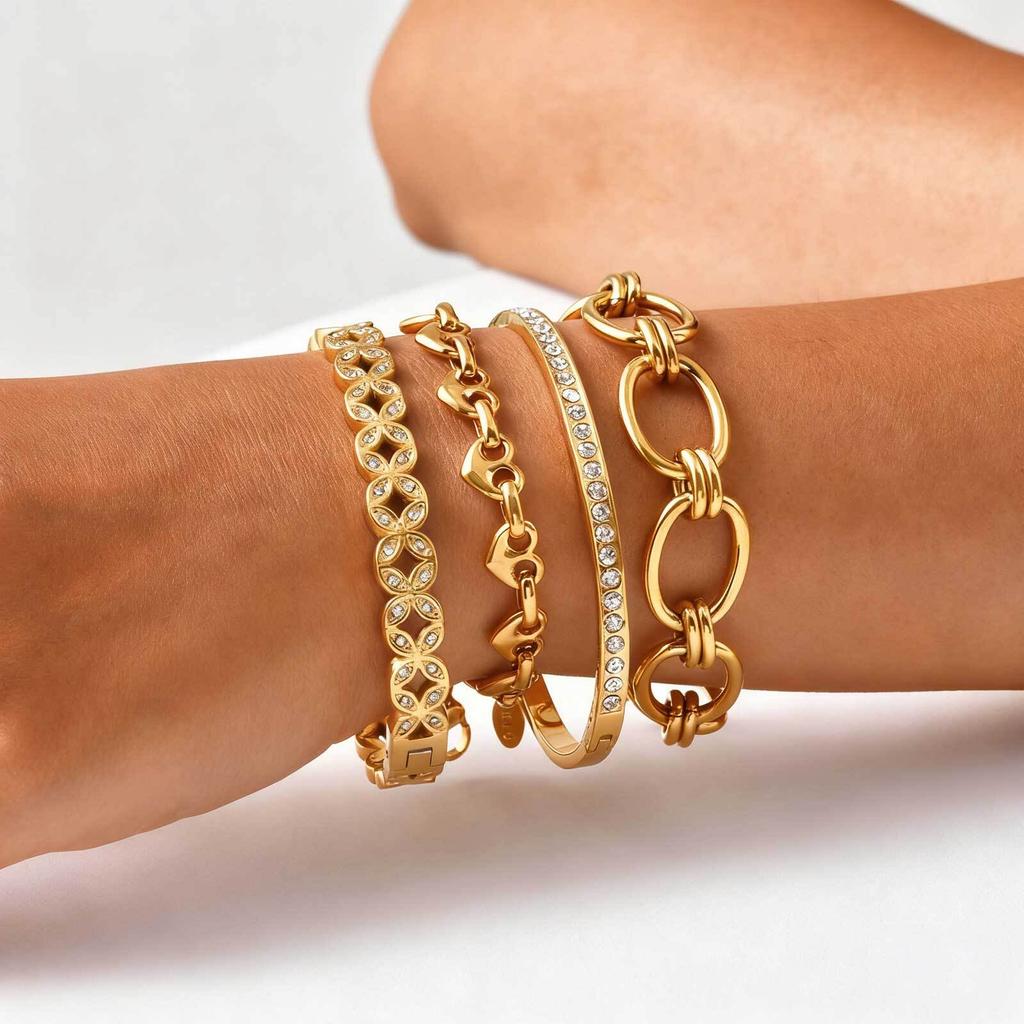 Waterproof Stainless Steel Bracelet, Non Tarnish Cubic Zirconia Cuffs, Stack Layered Chunky Chain Bracelets for Women