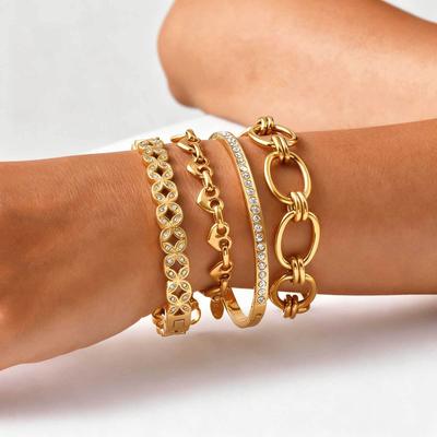 Waterproof Stainless Steel Bracelet, Non Tarnish Cubic Zirconia Cuffs, Stack Layered Chunky Chain Bracelets for Women