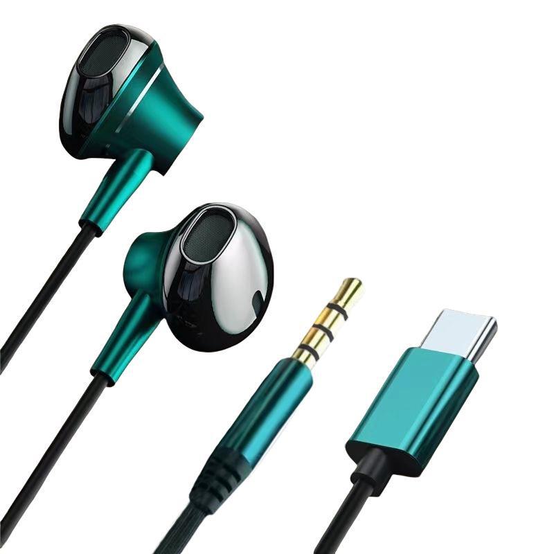 Type-C Wired Metal Earphones with Built-in Microphone and Heavy Bass