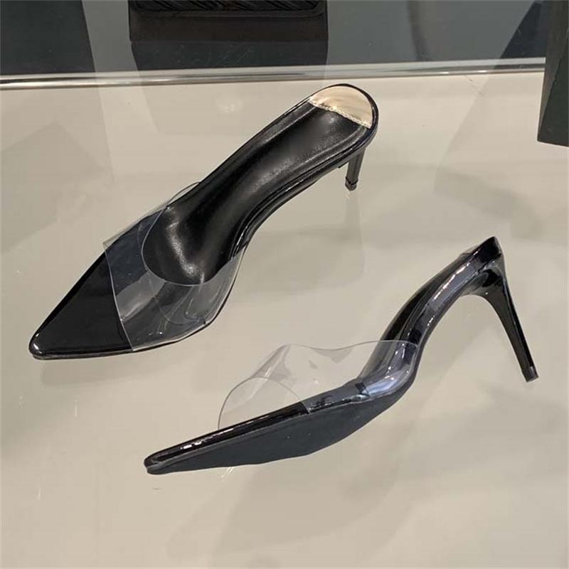 Fashion Eilyken Summer Sexy PVC Transparent Pointed Toe Slippers Women Pointed Toe Stripper Sandals Thin High Heels Slides Shoes