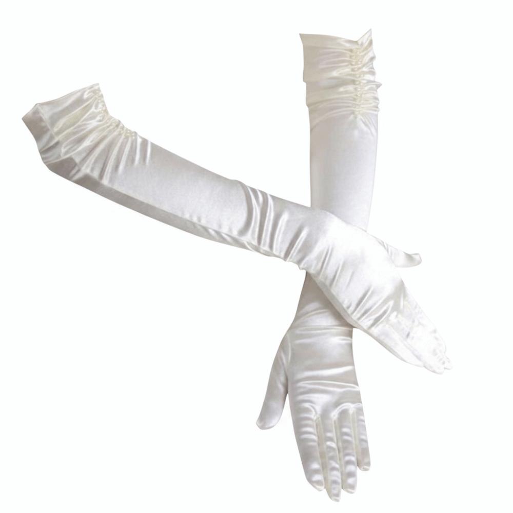 Elegant Wedding Gloves Full Finger Satin Gloves Sunscreen Beaded Bridal Gloves  Wedding