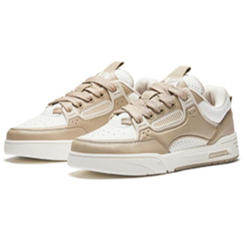 Anta AOJIE Anti-Slip Wear-Resistant Low-Top Skateboard Shoes Men's White Brown Sneakers