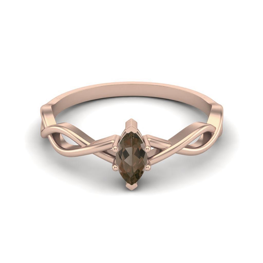 1.00 Ctw Marquise Smoky Quartz Solitaire Split Shank 925 Sterling Silver Rose Vermeil Women Wedding Ring