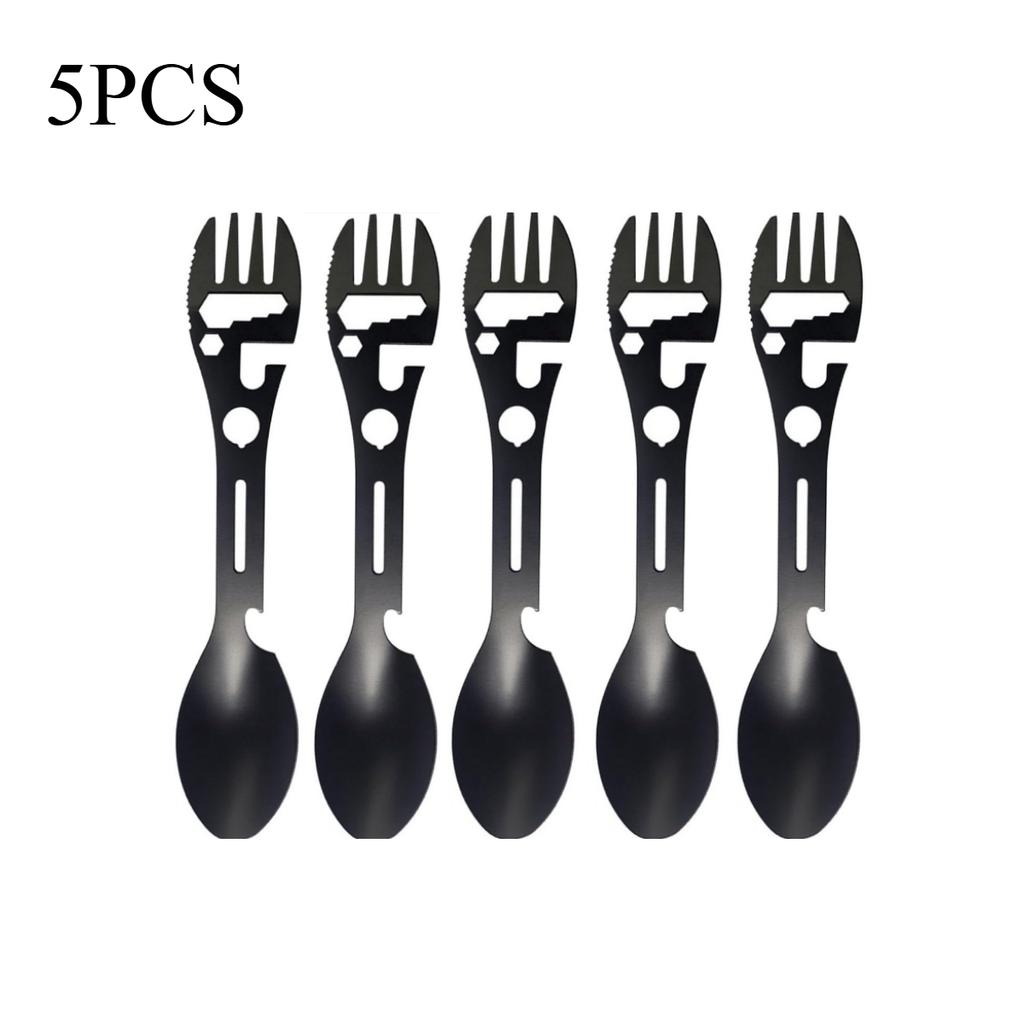 Ten-in-one multi-functional camping fork, stainless steel fork, spoon, fork, knife, bottle opener, wrench set, picnic