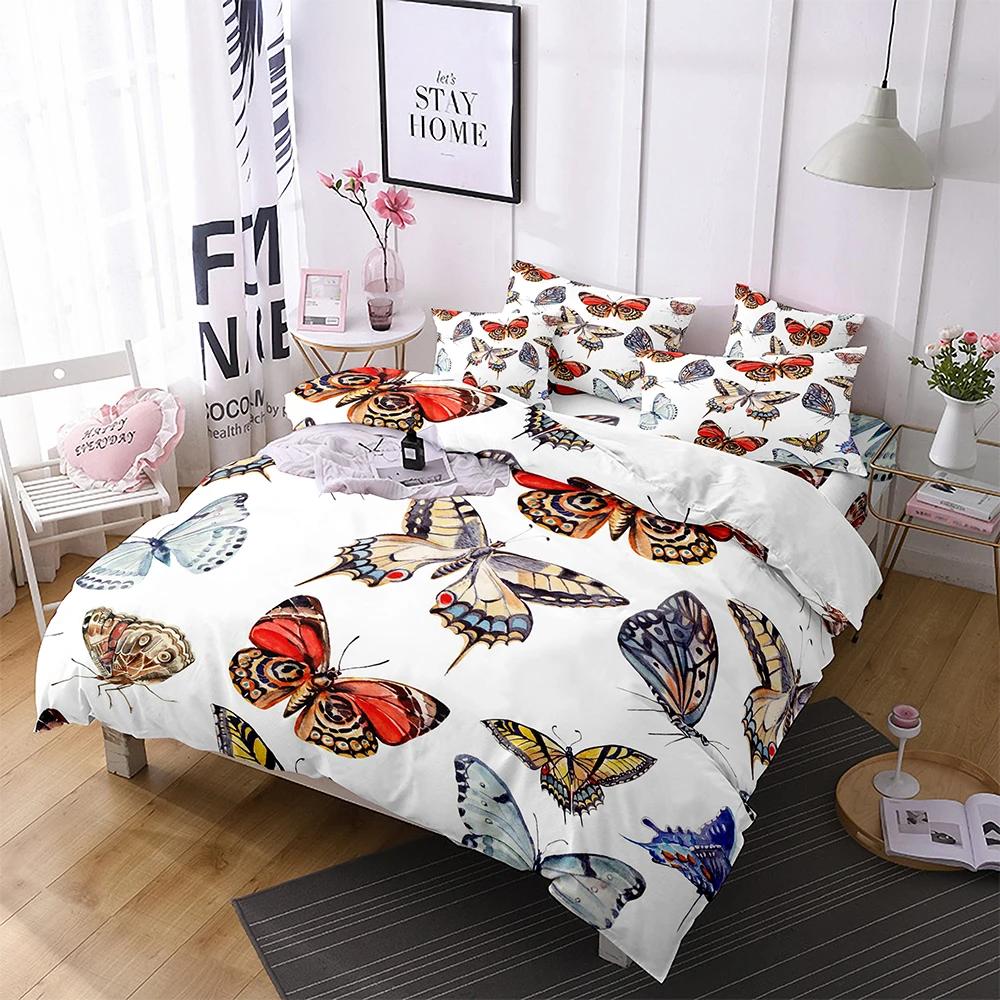 Butterfly Duvet Cover King Queen Blue Watercolor Butterflies Bedding Set For Kid Teen Flying Animal 2/3Pcs Polyester Quilt Cover