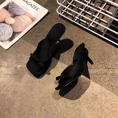 2025 été nouveau design de niche nœud talon fin sandales à talons hauts femme porter bout ouvert tête carrée pantoufles femme