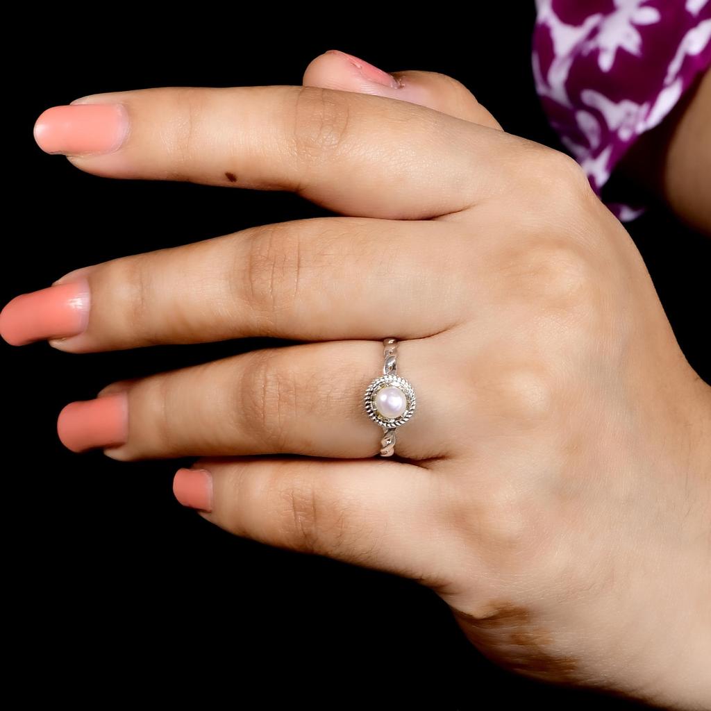 Natural Pearl Twisted Silver Ring | Minimalist Dainty Pearl Ring | Handmade Elegant Jewelry Gift for Her | Gift for her.