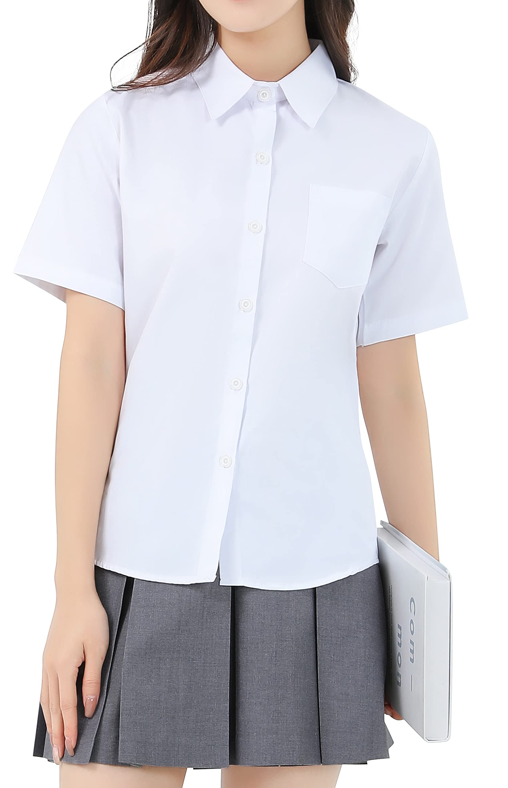 

Школьная короткая квадратная рубашка с карманом [Sharphon] Рубашка для девочек, Рукав, Воротник, Однотонная, Хлопок, Топ,