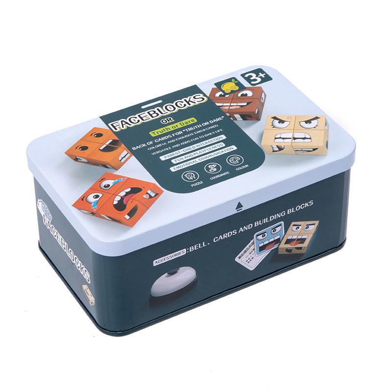 Wooden Face Changing Cube Puzzle Game For Kids With Expression Blocks For Family Play