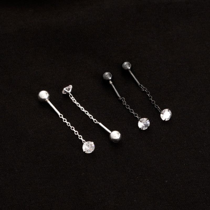 Argint Sterling 925 Fir de ureche cu diamant zirconiu cu mărgea neagră și lanț scurt pentru osul urechii în stil hip-hop