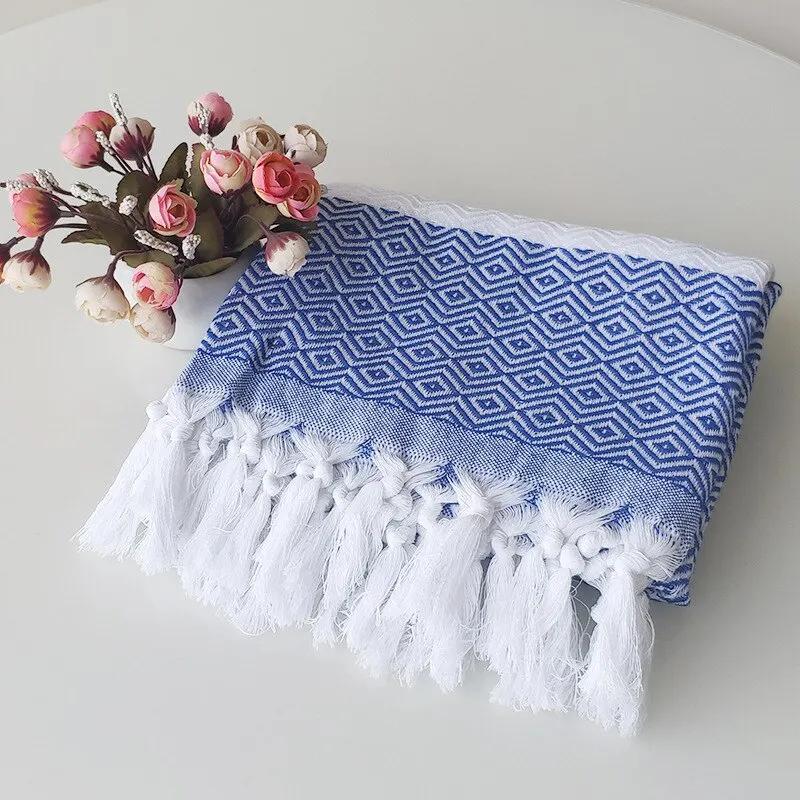 Turkey Beach Towel Wrap Scarf With Tassel Cotton Linen Striped Quick-Drying Shawl Outdoor Sunscreen Scarf Picnic Mat 180*100Cm