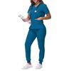 Women's Loose And Comfortable V-neck Short Sleeved Workwear With Tie Up Top And Waist Cinching Beauty Suit Set