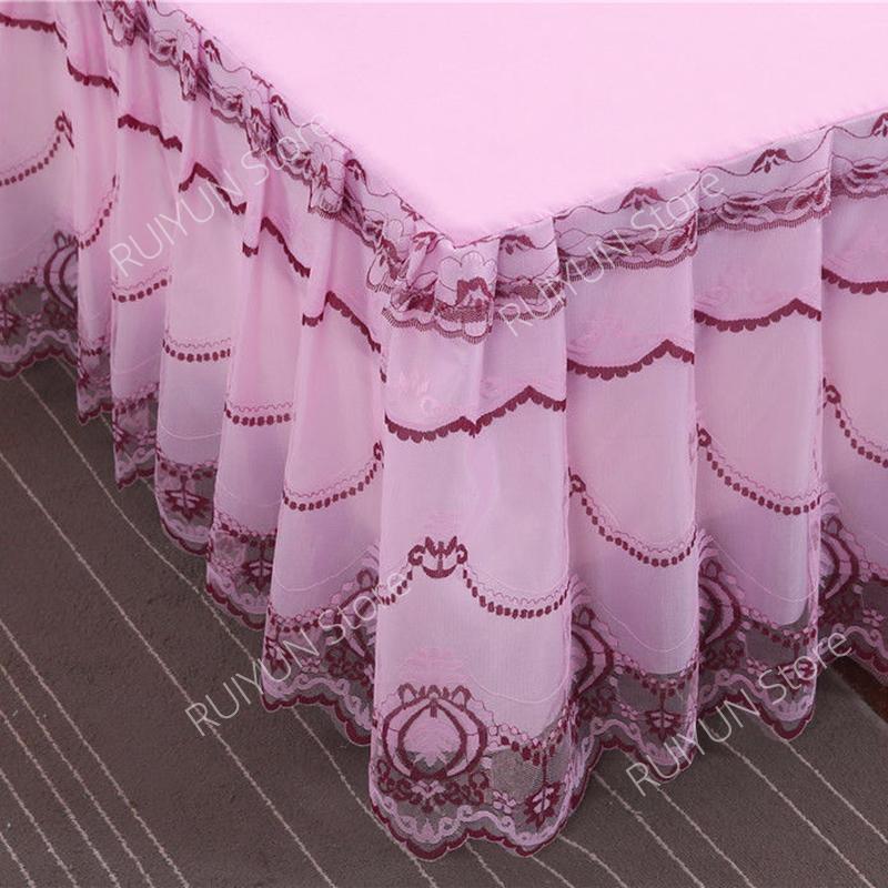 Decorative Embroidered Lace Bed Skirt Princess Bed Skirt Non-slip Mattress Cover Protector Bedspread Bedsheet Bed Cover Bedding