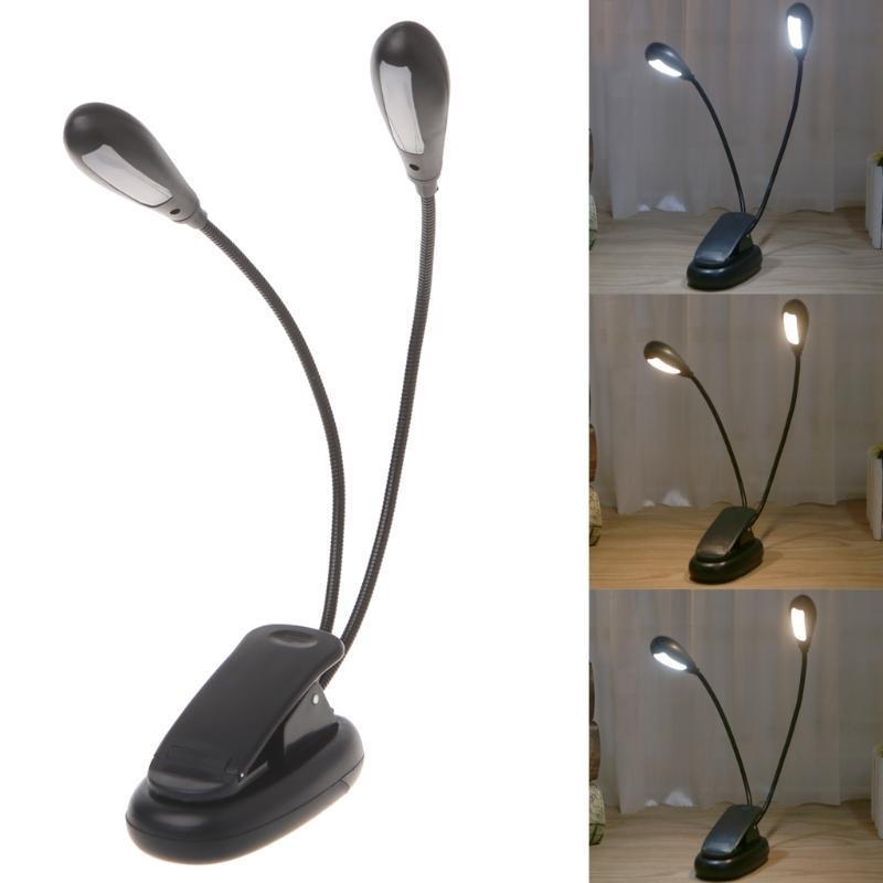 2 Dual Arm Flexible Dimmable 14 LED USB Table Lamp Clip-on Bed Reading Table Lig