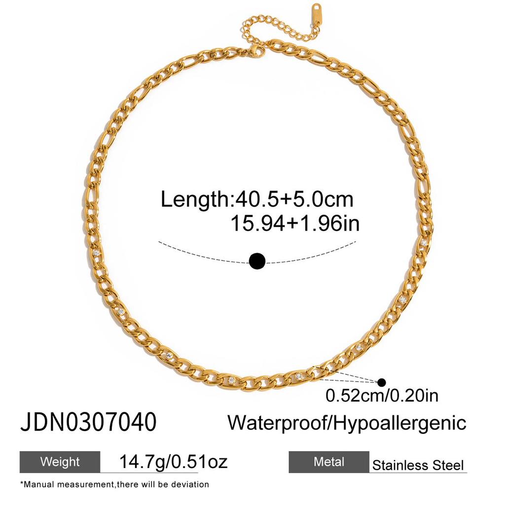 Uworld Classic Gold Color White Zircon Chain Necklace Women 18K Plated Stainless Steel Stackable Texture Necklaces Jewelry