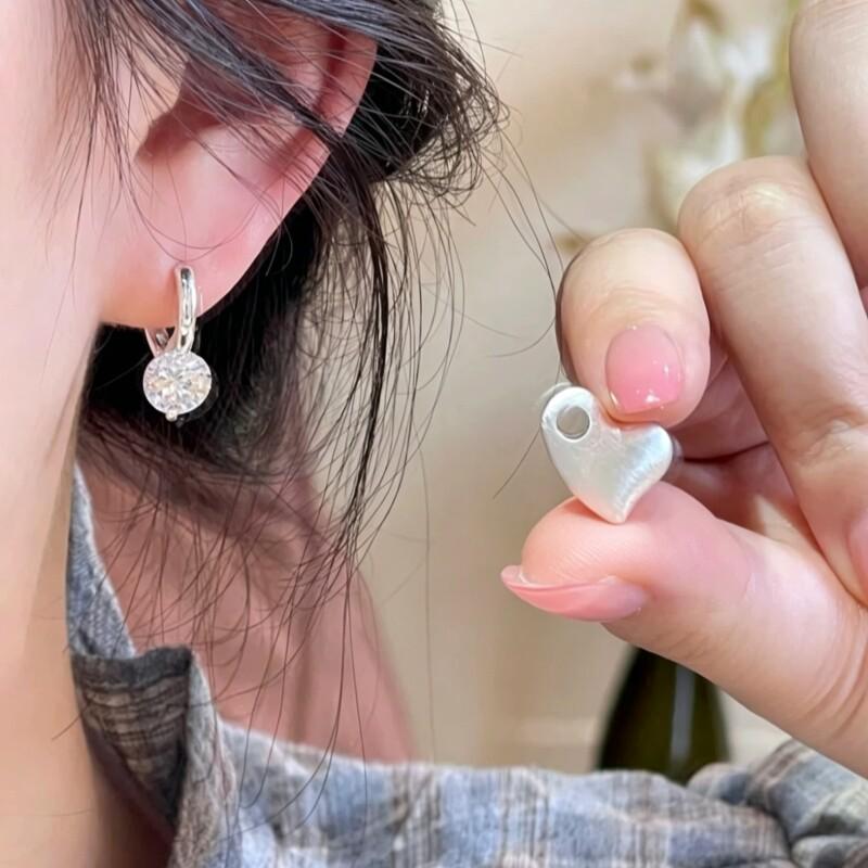 Korean Heart Zircon Stud Earrings: Elegant, Versatile Everyday Design for Women