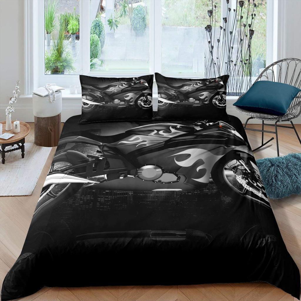 Dirt Bike Motorbike Duvet Cover Motocross Racer Bedding Set Boys Motorcycle Extreme Sports Quilt Cover Polyester Comforter Cover