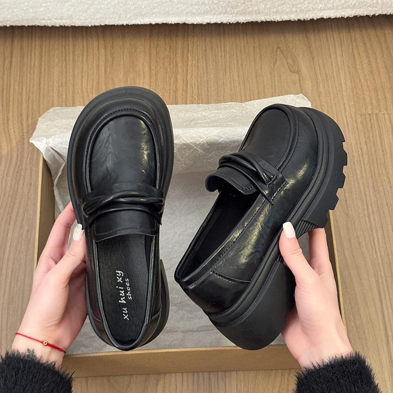Designer Spring British Style Women Chunky Loafers Shoes Concise Shallow Slip On Shoes Elegant Thick Heel Leather Shoes