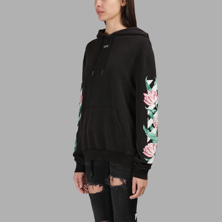 Off-White Floral Print Hoodie Women Tops Black OWBB008S174461821088