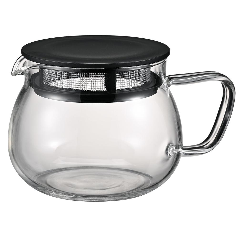 HARIO Teapot 380mL round shape allows tea leaves to mesh lid microwave made in Chanomaru, capacity, heat-resistant glass, expand, filter, safe, black,
