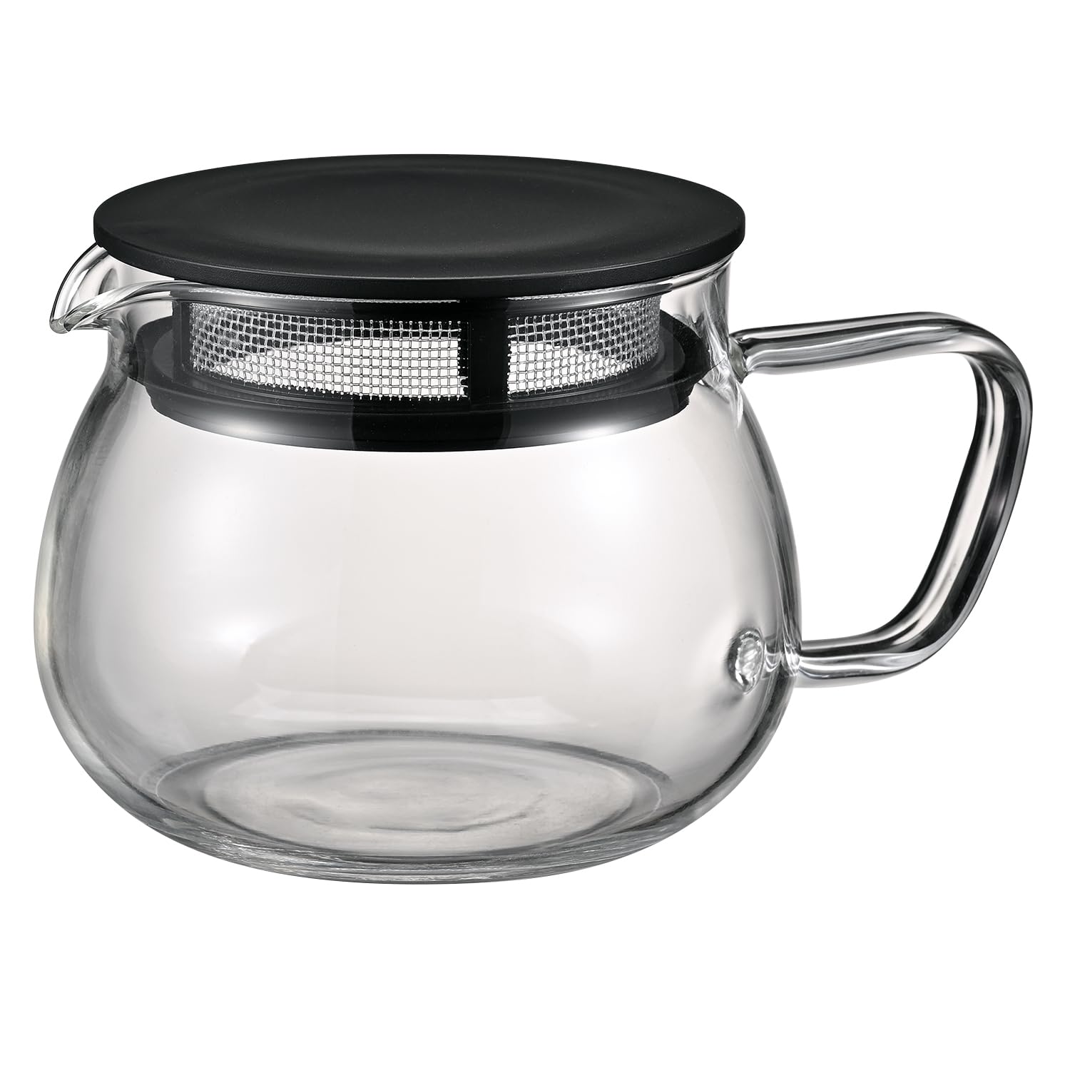 

HARIO Teapot 380mL round shape allows tea leaves to mesh lid microwave made in Chanomaru, capacity, heat-resistant glass, expand, filter, safe, black,