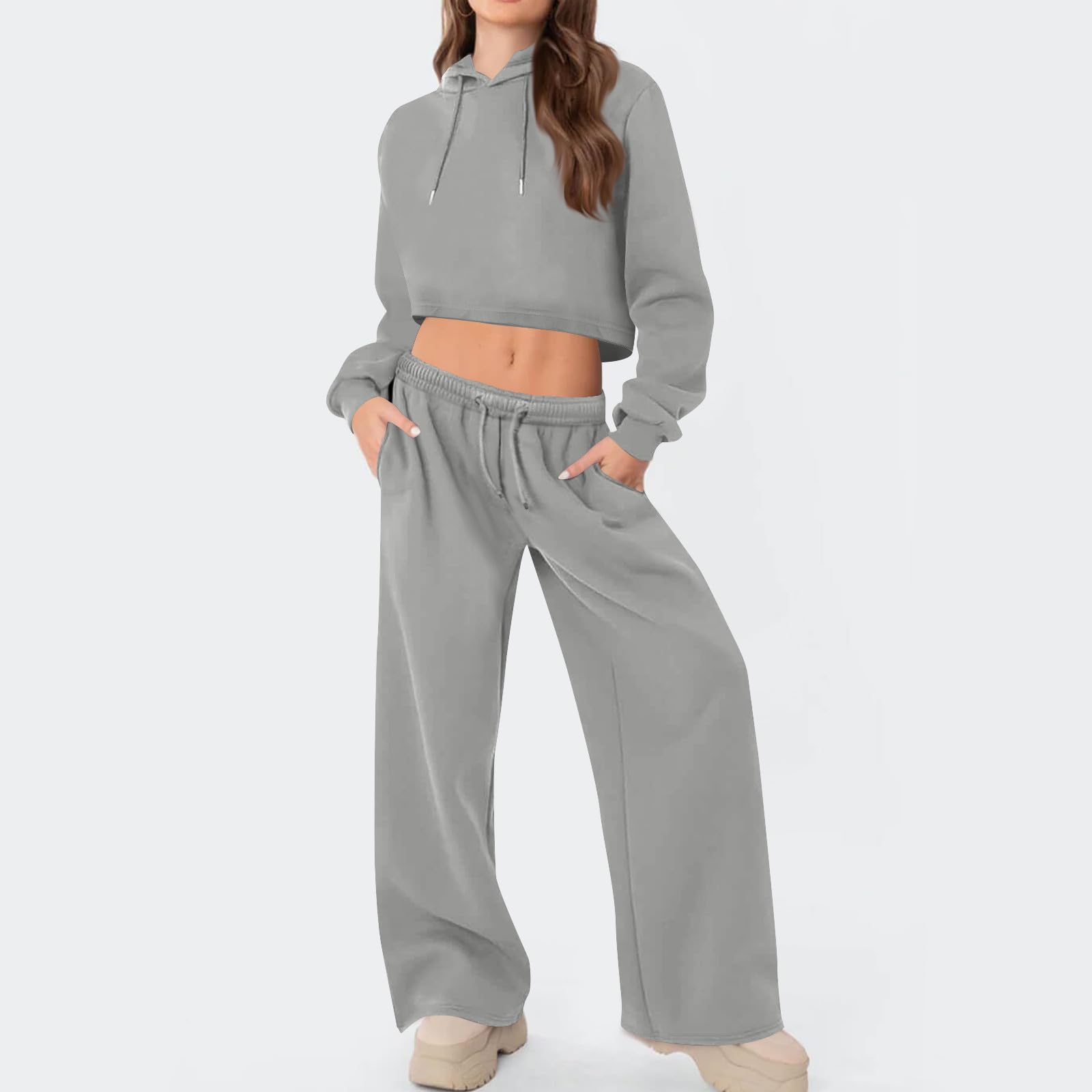 

Модный женский короткий худи с капюшоном и широкими брюками с принтом тай-дай L