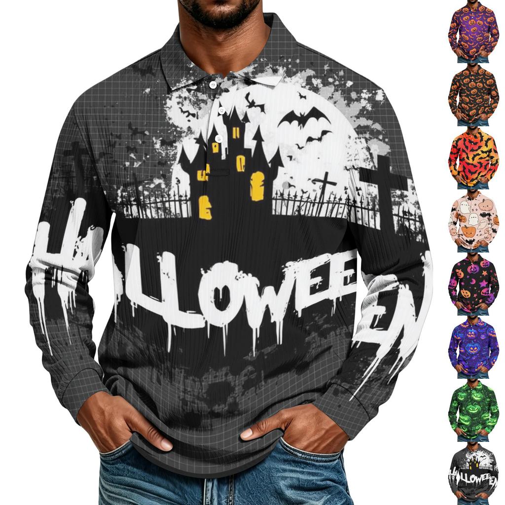 Men's Long Sleeve Shirt Halloween Print Loose Fit Casual Top