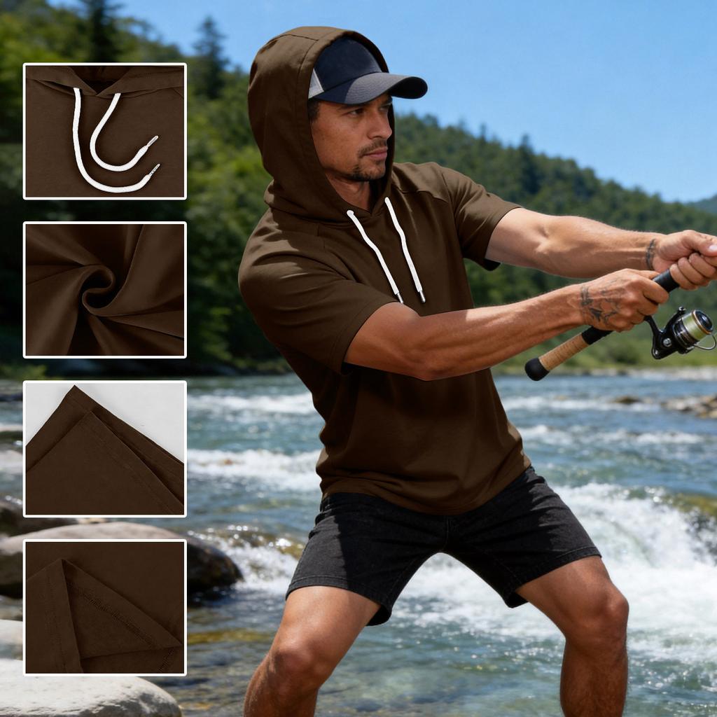 Men Short Sleeve Hoodie Casual Pullover Drawstring Hooded Shirt Relaxed Fit Lightweight Top for Everyday Wear